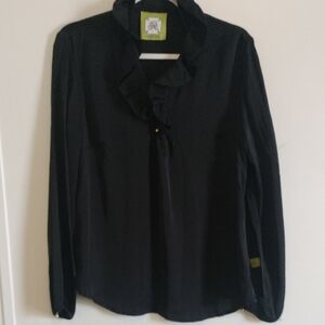 Elizabeth McKay Womens Size 8 Black Stretch Poplin Ruffle Neck